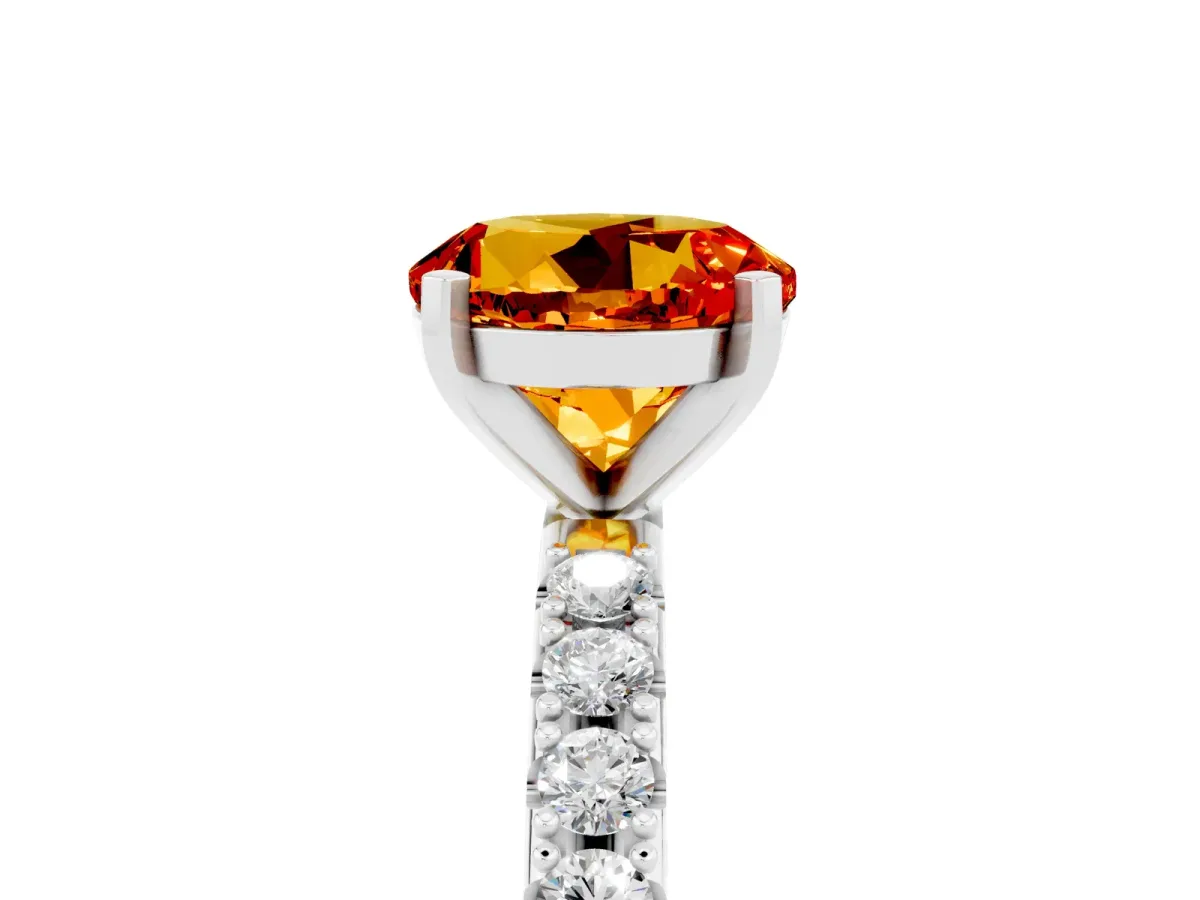 Round Cut Citrine Solitaire Pavé Band with Four-Prong Setting Platinum