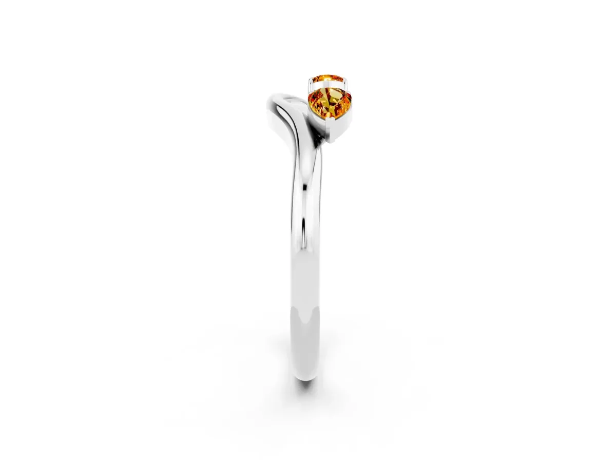 Pear Cut Citrine Two-Stone Open Band Ring with Prong Setting Platinum