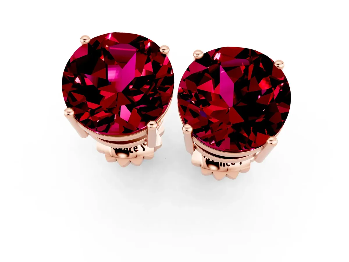 Round Cut Garnet Stud Earrings Rose gold