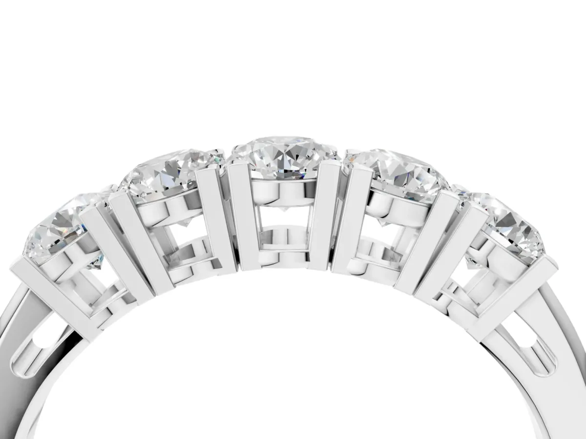 Five-Stone Round Diamond Prong Set White Gold Band Platinum