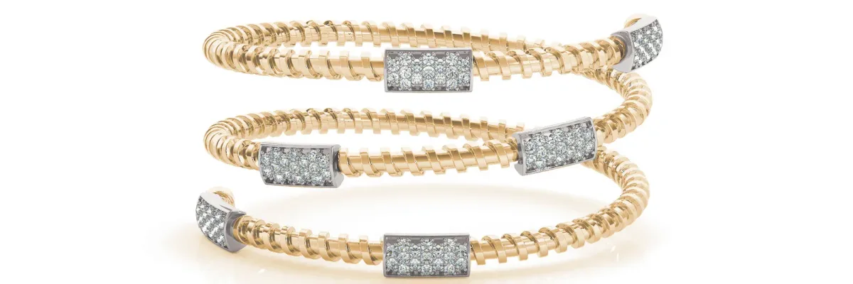 Pavé Round-Cut Diamond Coil Bracelet with Bezel Setting Yellow gold