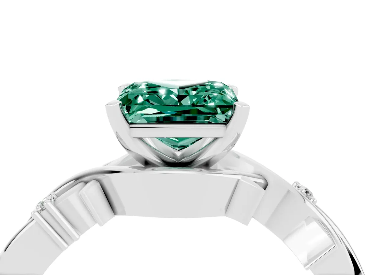 Princess Cut Green Sapphire Solitaire Ring with Twisted Band and Prong Setting Silver