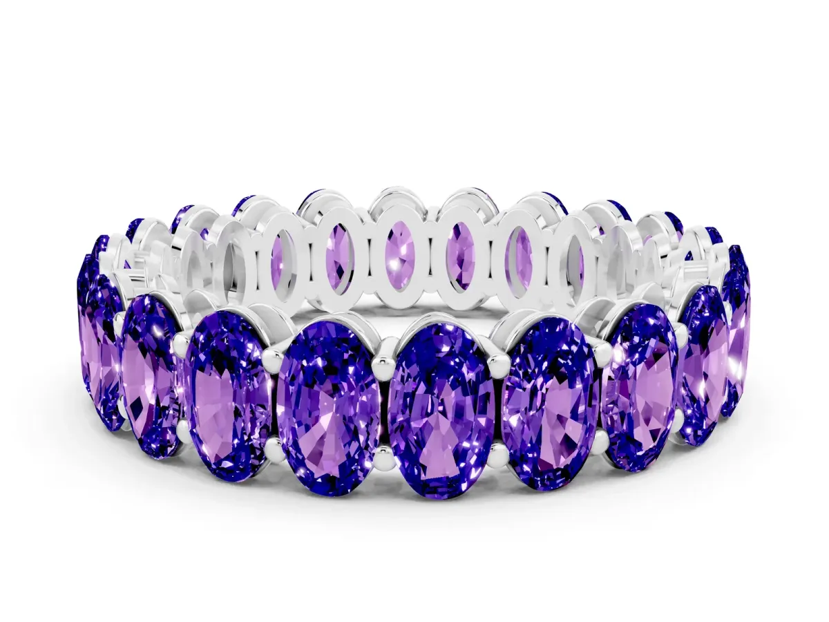 Oval Cut Tanzanite Eternity Band with Shared Prong Setting Silver