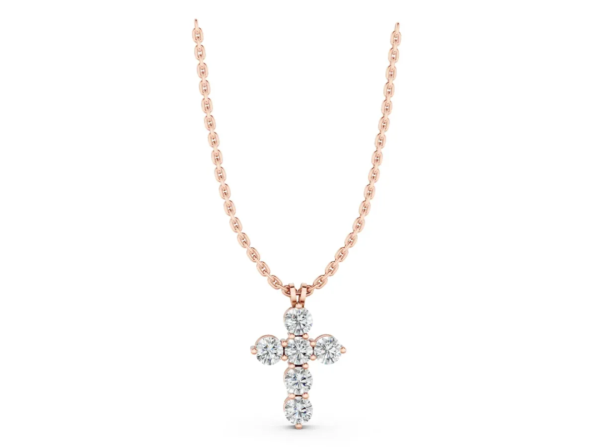 Round Diamond Prong Set Cross Pendant Rose gold