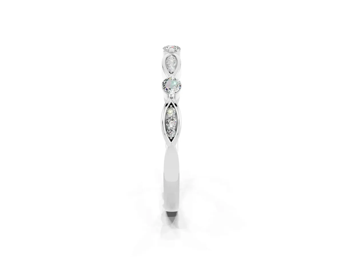 Marquise and Round Moissanite Milgrain Band with Bezel Setting Platinum