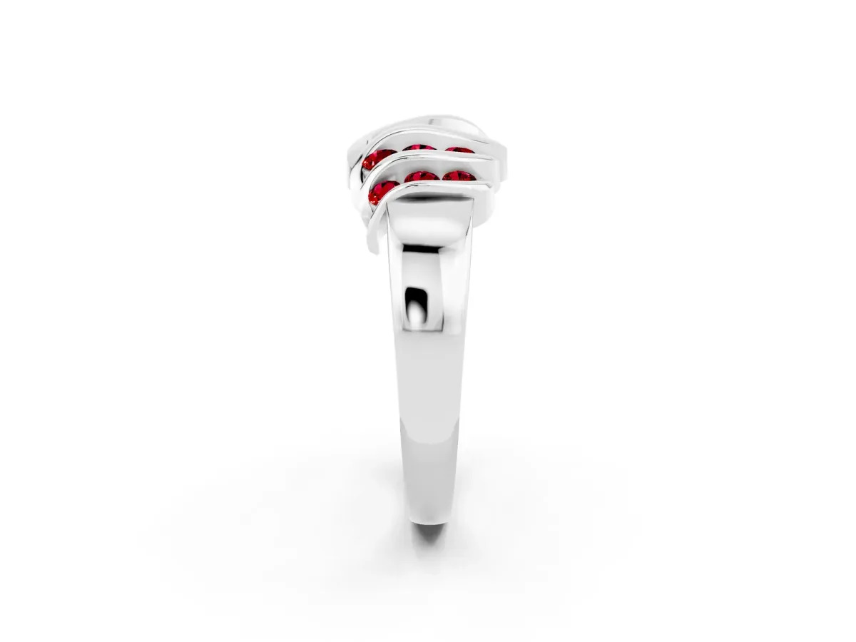 Round Ruby Multi-Row Crossover Band Silver