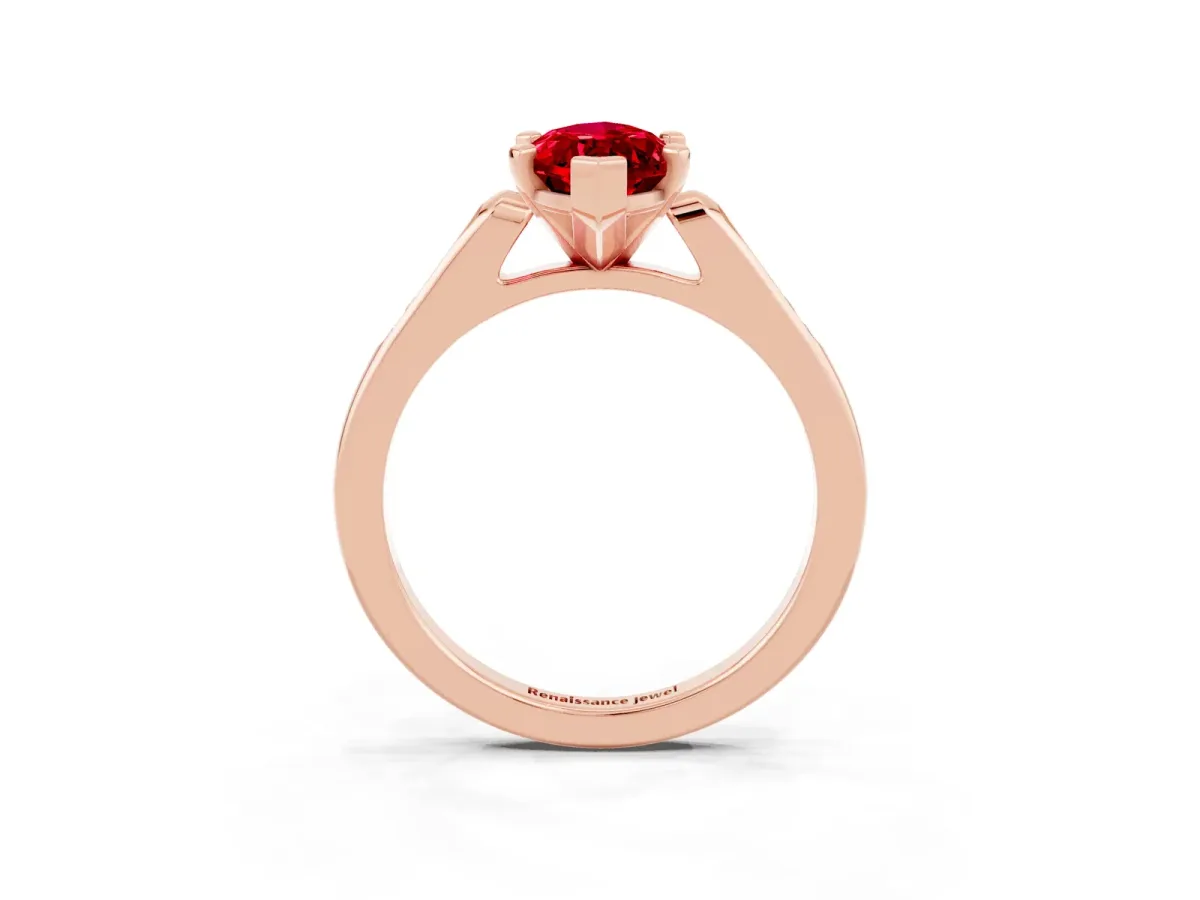 Marquise Cut Ruby Solitaire Ring with Channel Set Round Band and Prong Setting Rose gold