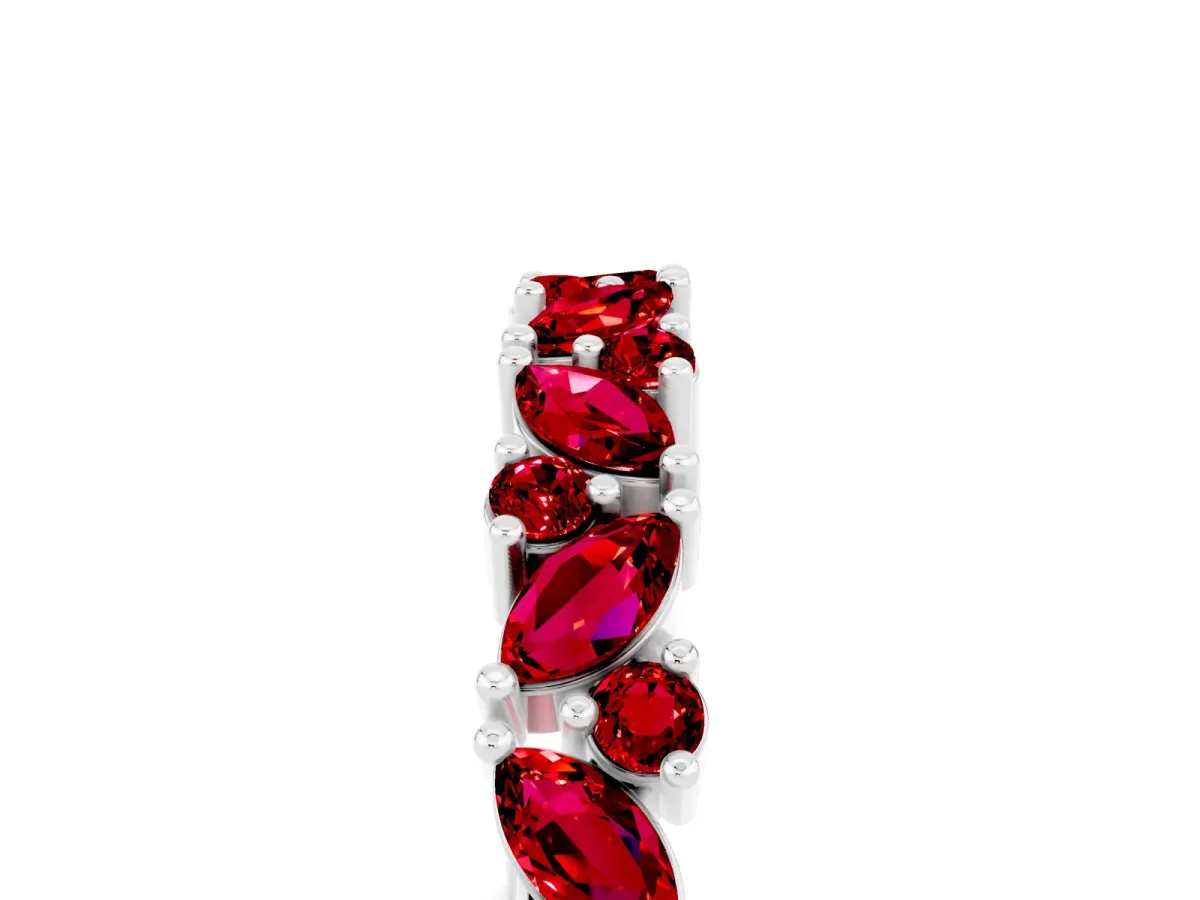 Marquise and Round Ruby Vine Eternity Band with Prong Setting Silver