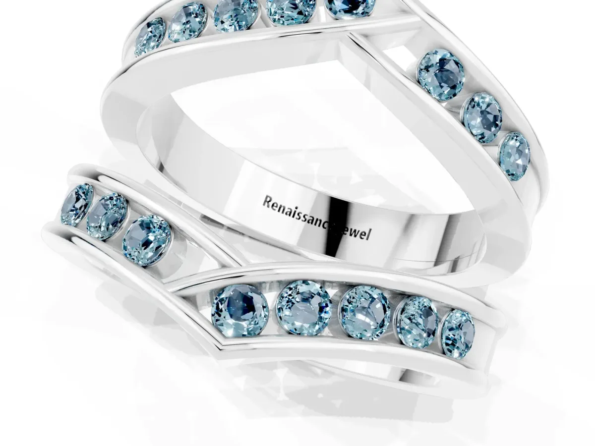 Round Aquamarine Channel-Set Chevron Band White gold