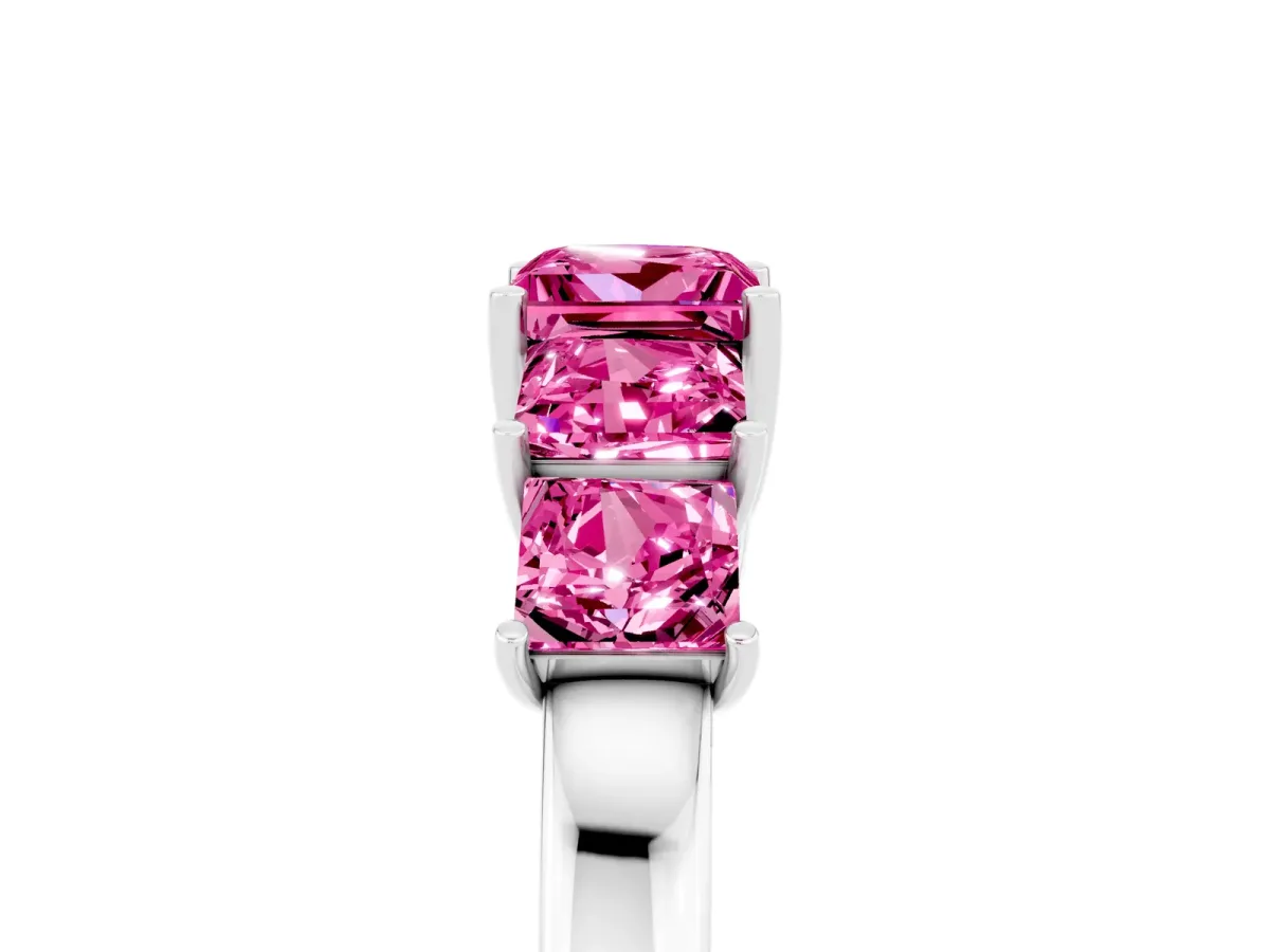 Princess Cut Five-Stone Pink Sapphire Ring with Classic Prong Setting Platinum