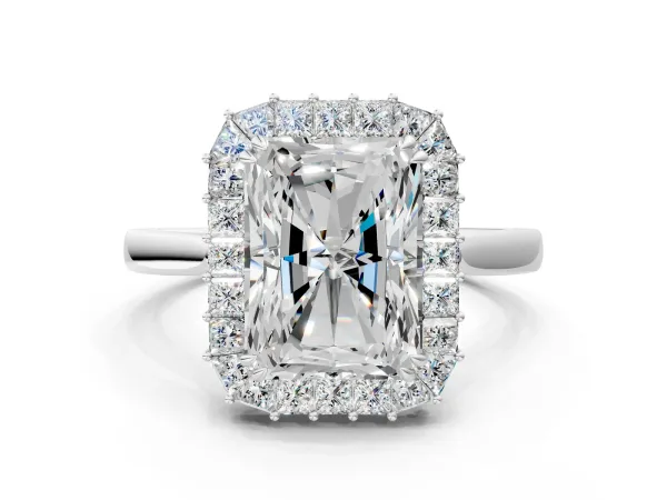 Radiant Diamond Baguette Halo Engagement Ring Silver