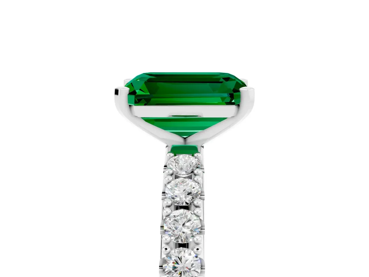 Emerald Cut Emerald Solitaire Pavé Band with Four-Prong Setting Silver
