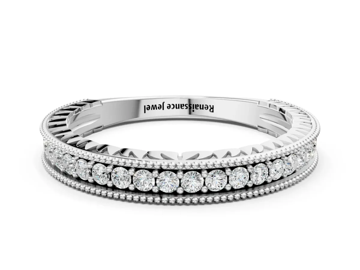 Round Cut Diamond Milgrain Pavé Eternity Band Silver
