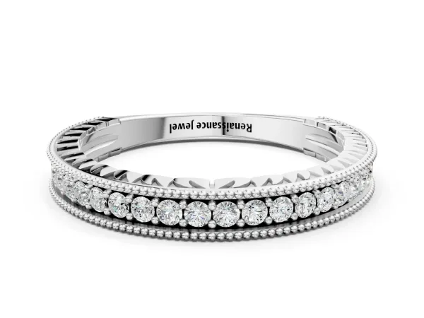 Round Cut Diamond Milgrain Pavé Eternity Band Platinum