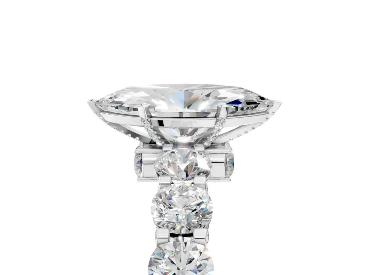Marquise Cut Diamond Side Stone Engagement Ring with Four-Prong Setting White gold
