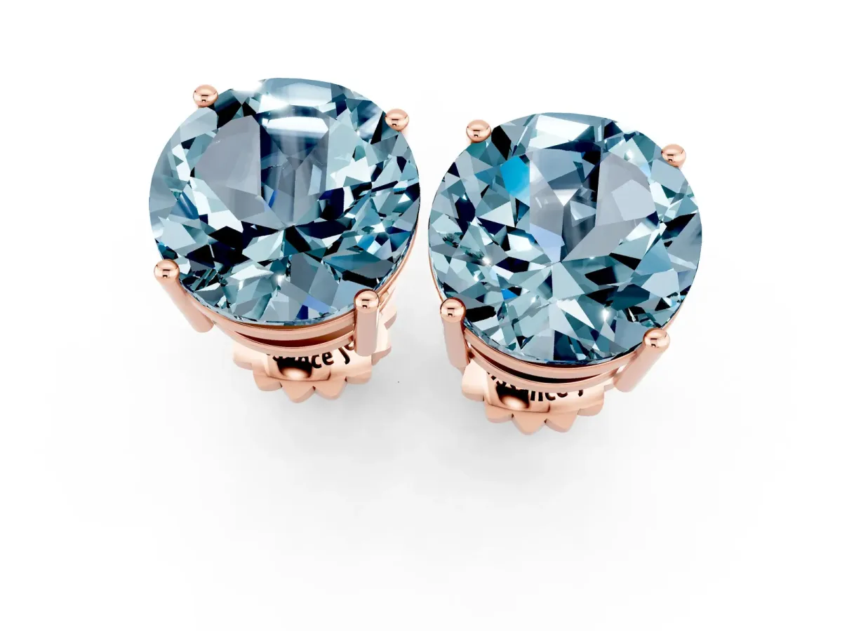 Round Cut Aquamarine Stud Earrings Rose gold