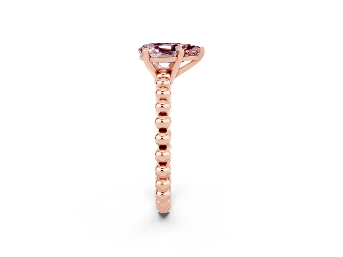 Pear Cut Morganite Solitaire Ring with Beaded Band and Prong Setting Rose gold