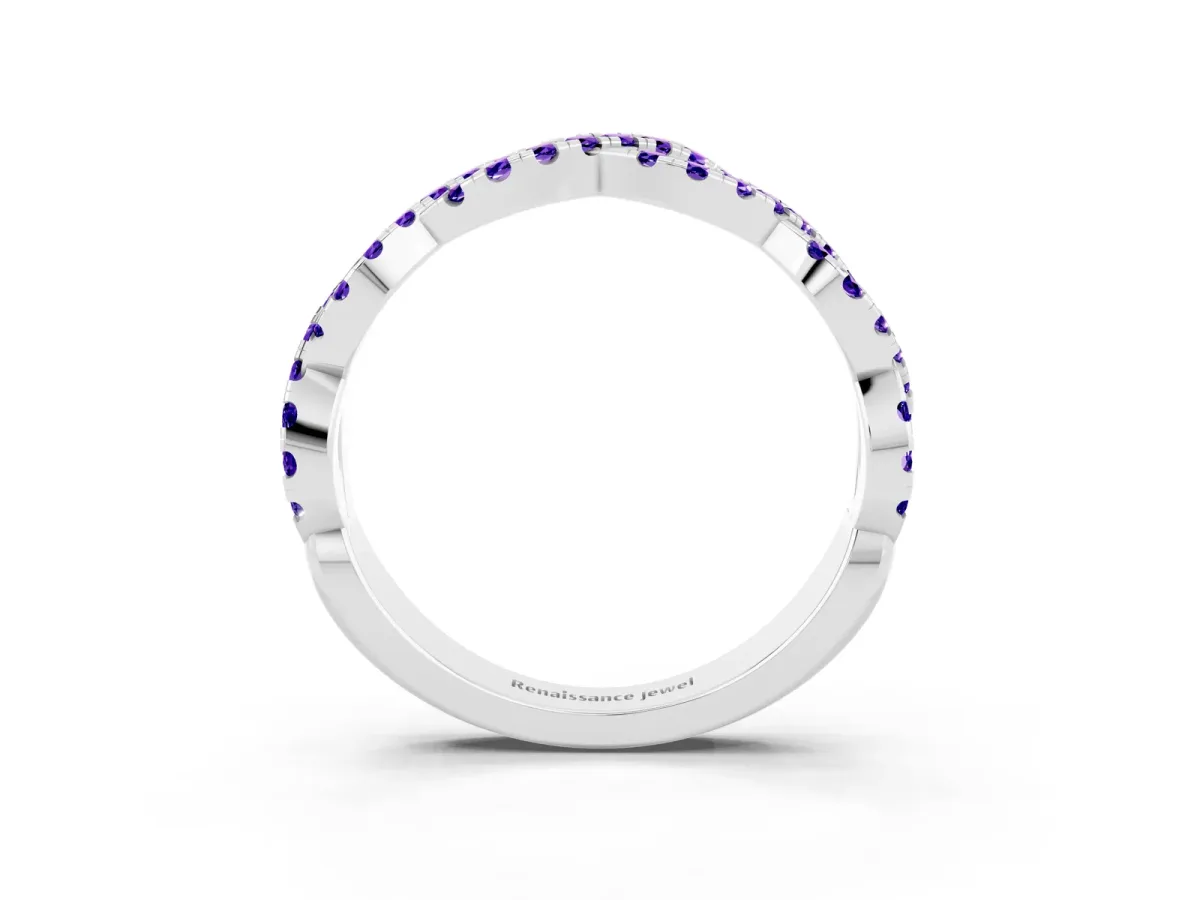 Round Tanzanite Twisted Eternity Band with Pavé and Shared Prong Setting Silver