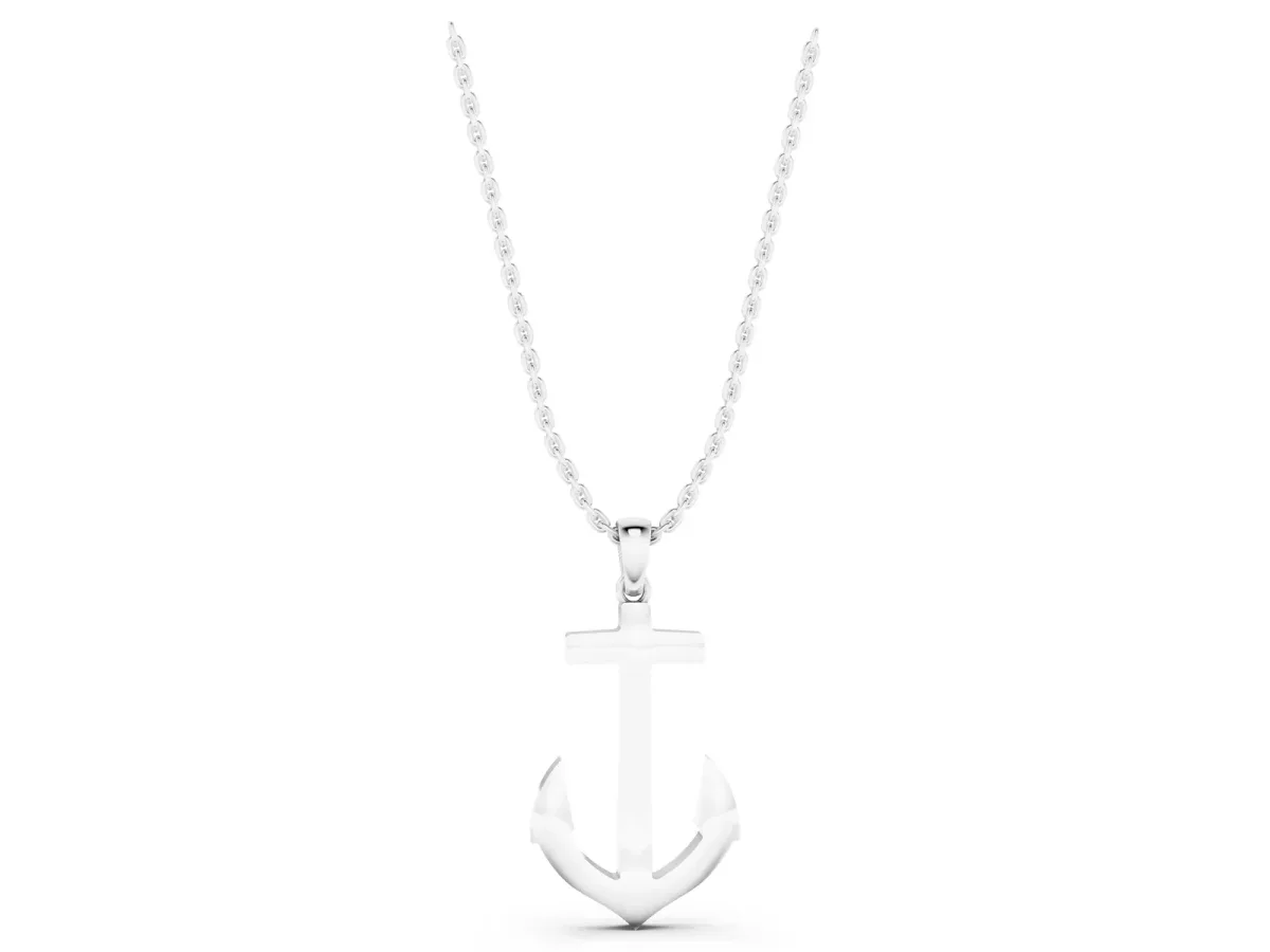 Silver Anchor Pendant with Round Diamond Bezel Setting Silver
