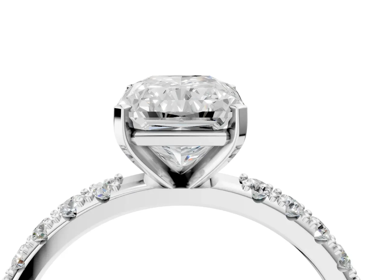 Radiant Cut Diamond Solitaire Pavé Band with Four-Prong Setting Platinum