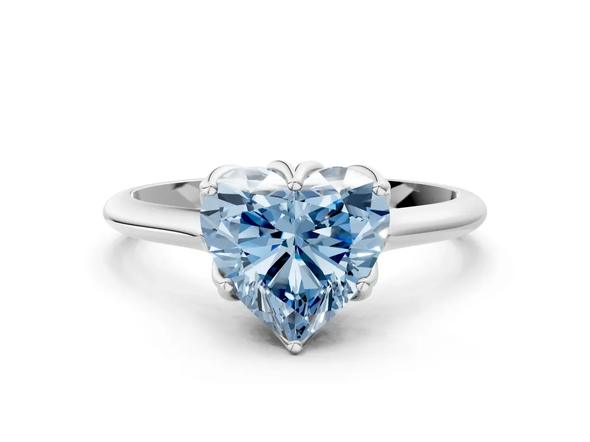 Fancy Blue Heart Cut Solitaire Cathedral Diamond Ring with Six-Prong Setting Platinum
