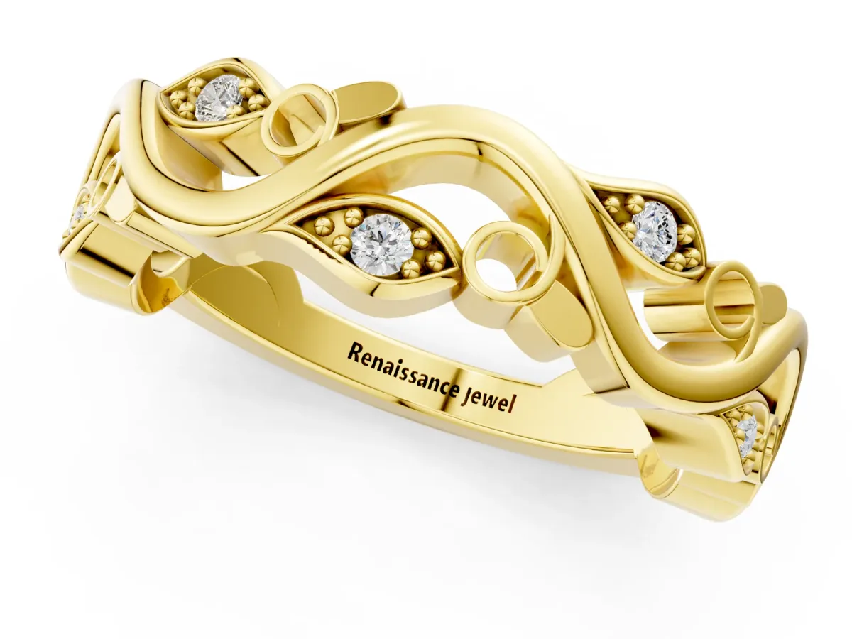 Marquise Diamond Vine Eternity Band with Bezel Setting Yellow gold