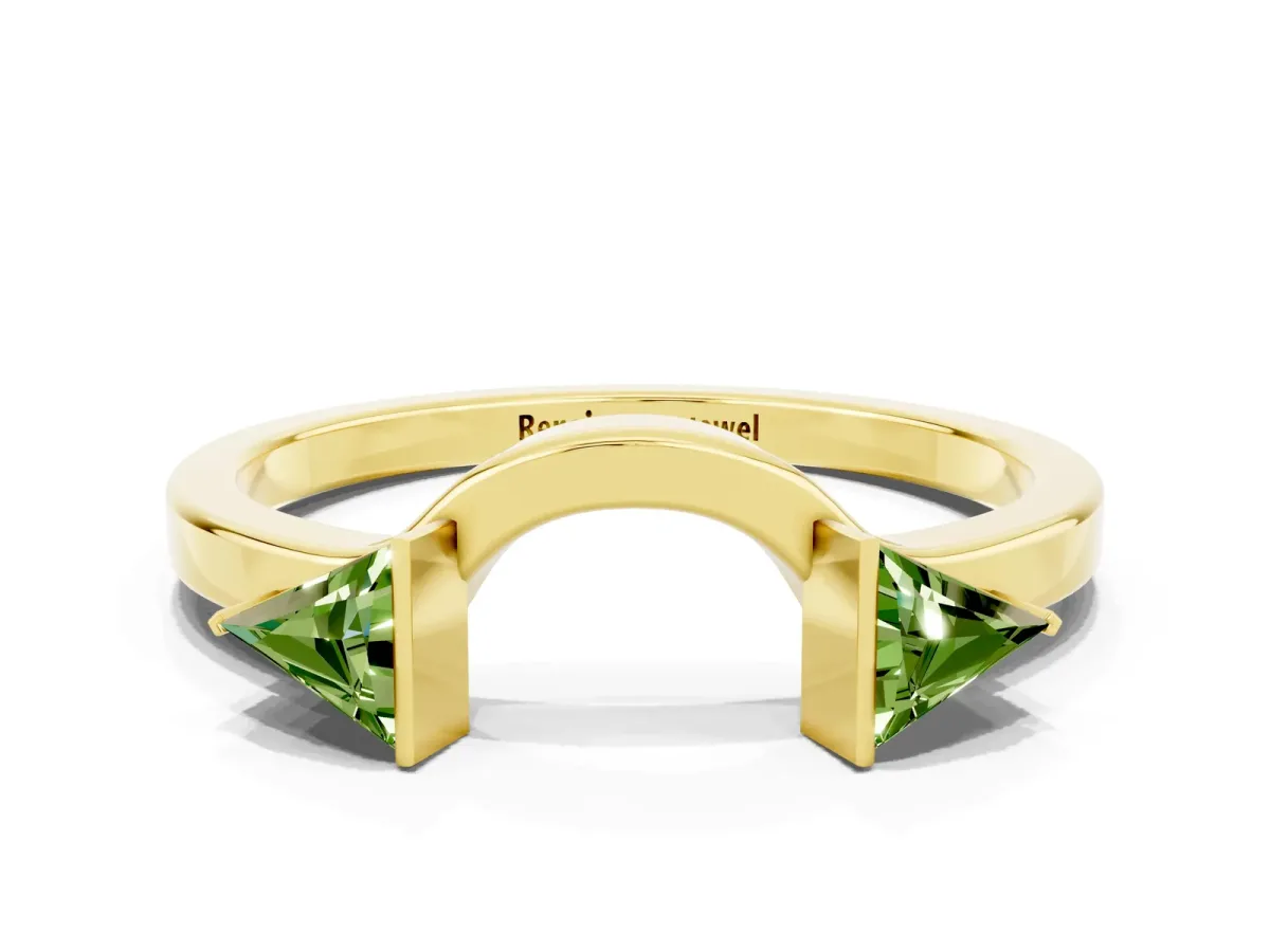 Trillion Peridot Open Band Ring with Bezel Setting Yellow gold