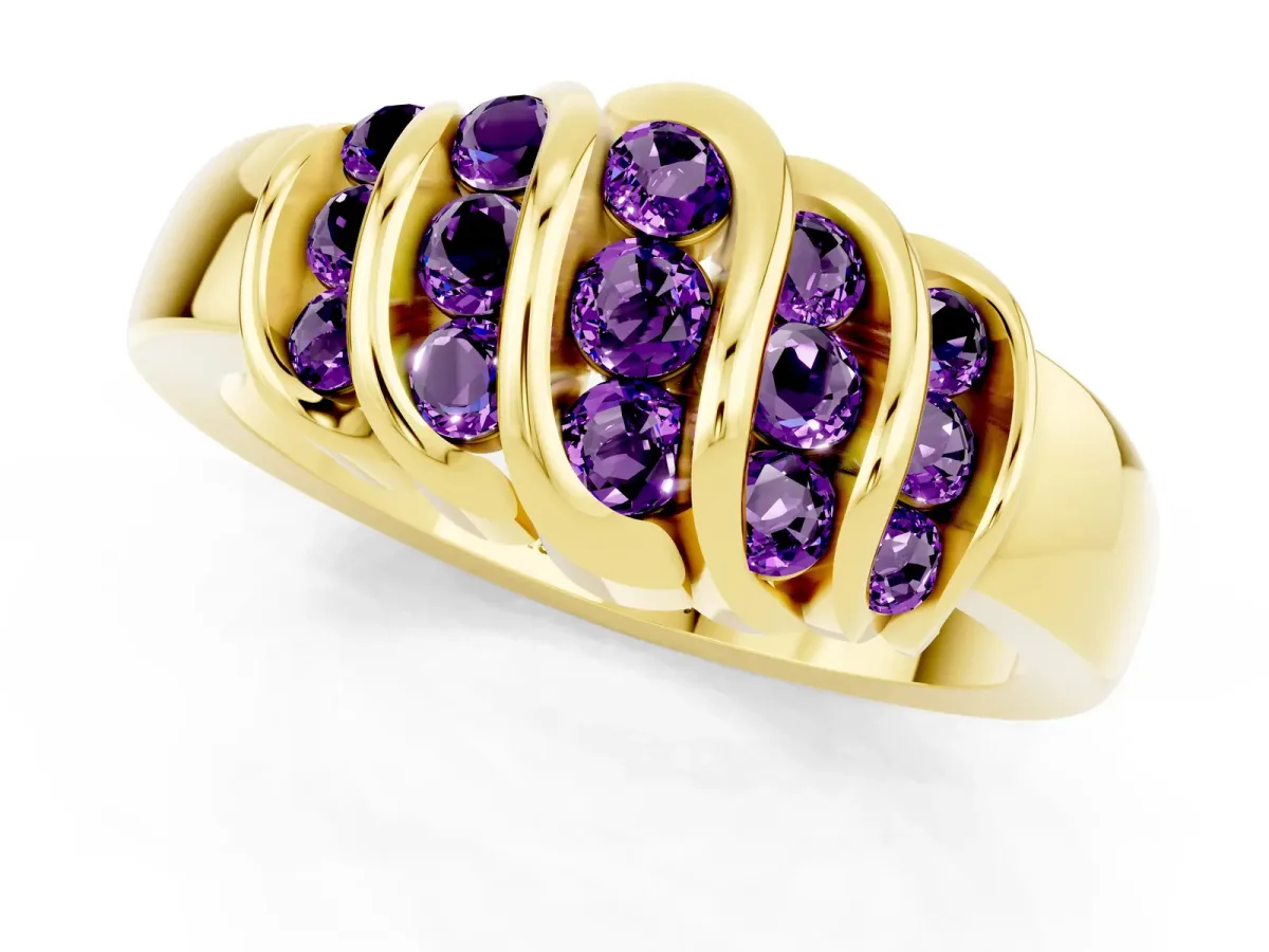 Round Amethyst Multi-Row Crossover Band Yellow gold