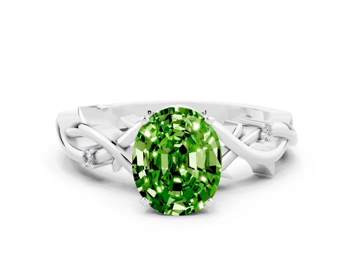 Oval Cut Peridot Solitaire Ring with Twisted Band and Prong Setting Silver