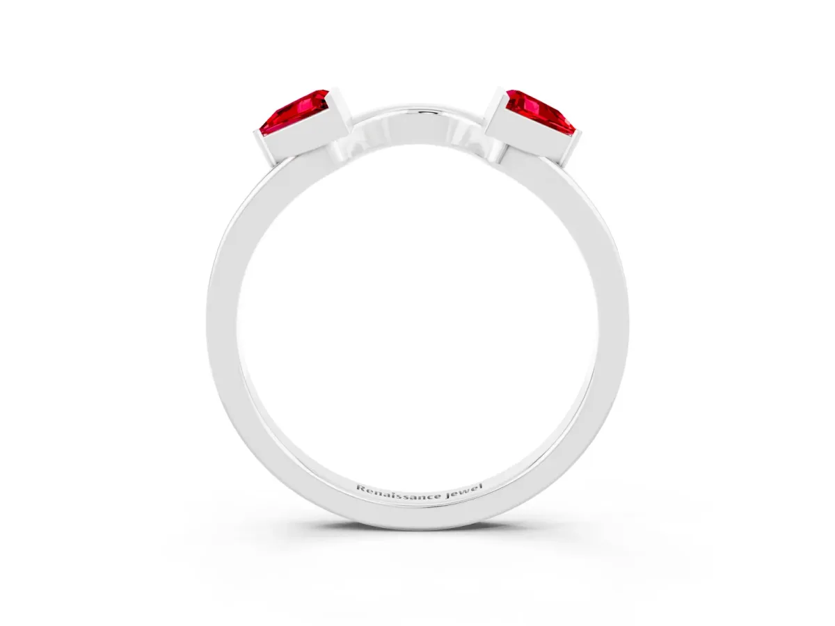 Trillion Ruby Open Band Ring with Bezel Setting Platinum