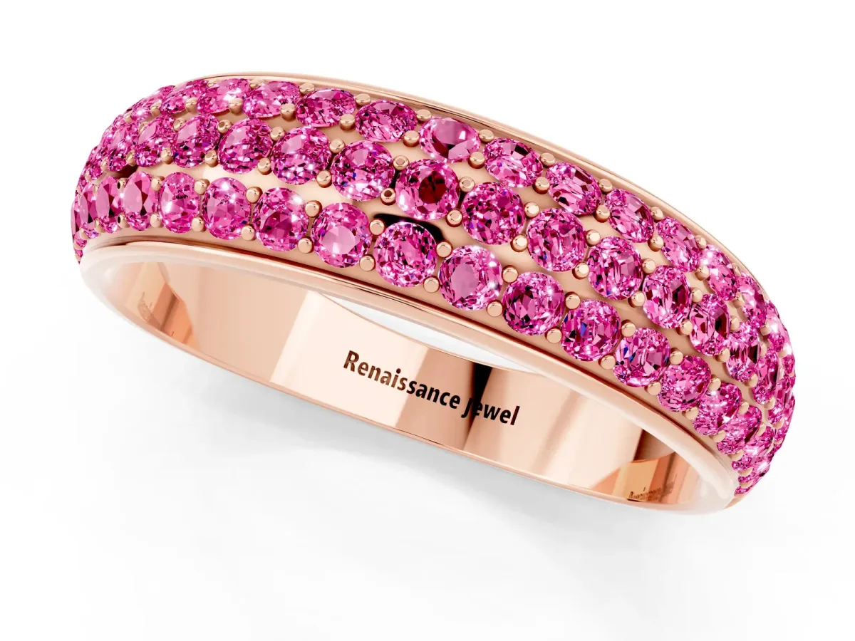 Three-Row Round Pink Sapphire Eternity Band with Shared Prong Setting Rose gold