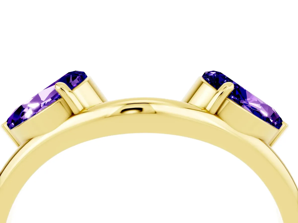 Two-Stone Pear Tanzanite Bypass Ring with Prong Setting Yellow gold