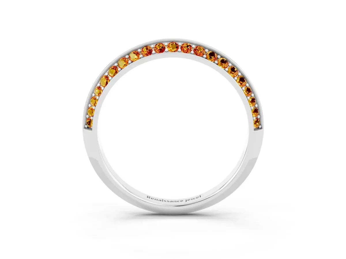 Double Row Pavé Round Citrine Eternity Band with Channel Setting Silver