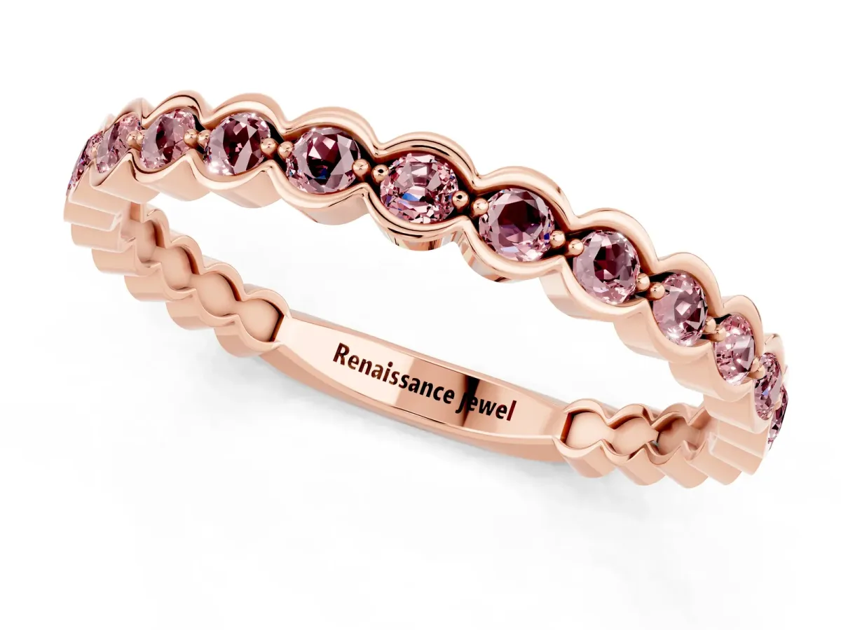 Round Morganite Bezel Set Eternity Band Rose gold
