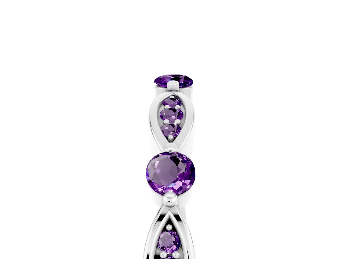 Marquise and Round Amethyst Milgrain Band with Bezel Setting Silver