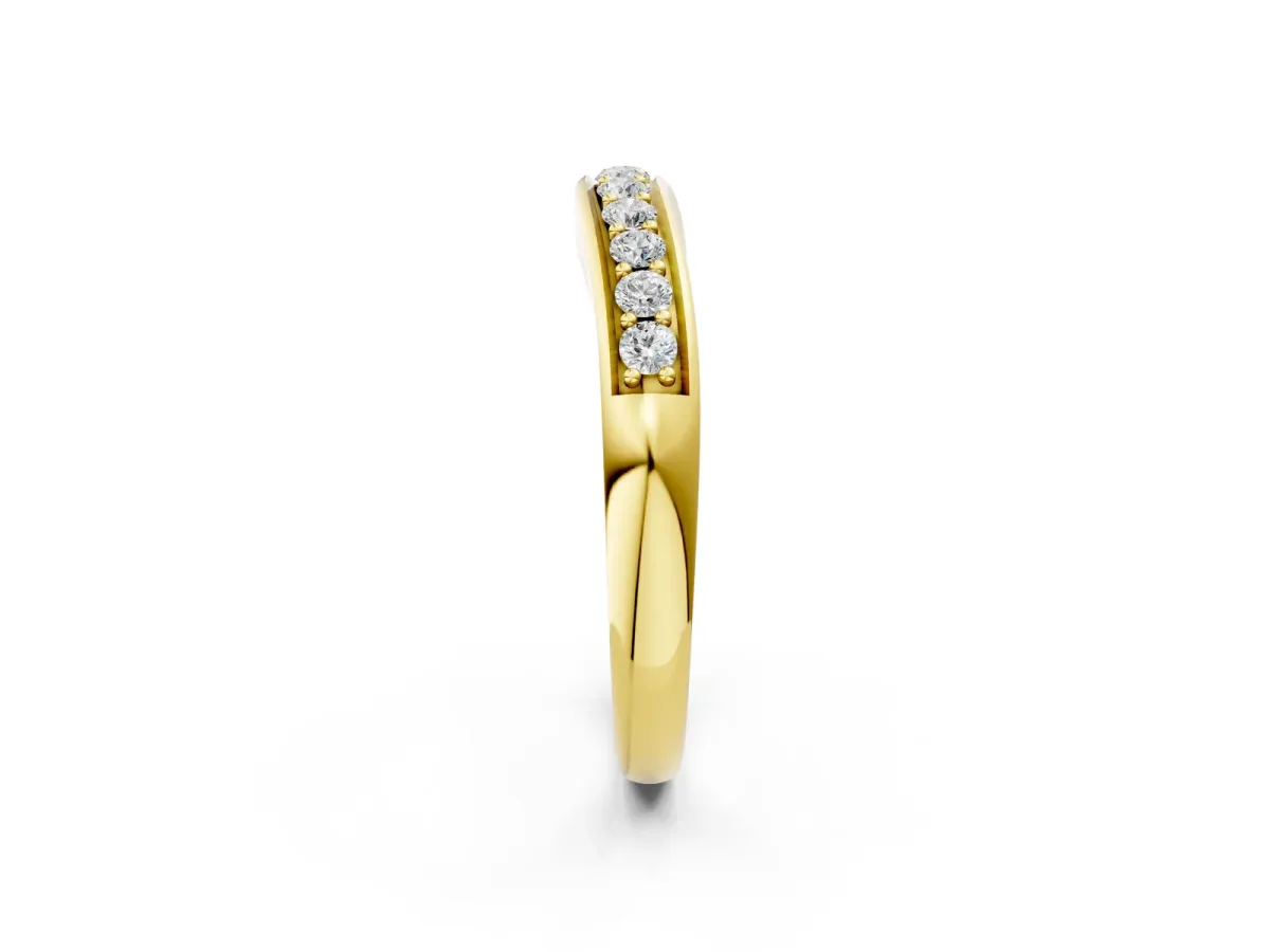 Channel Set Round Diamond Curved Band Yellow gold