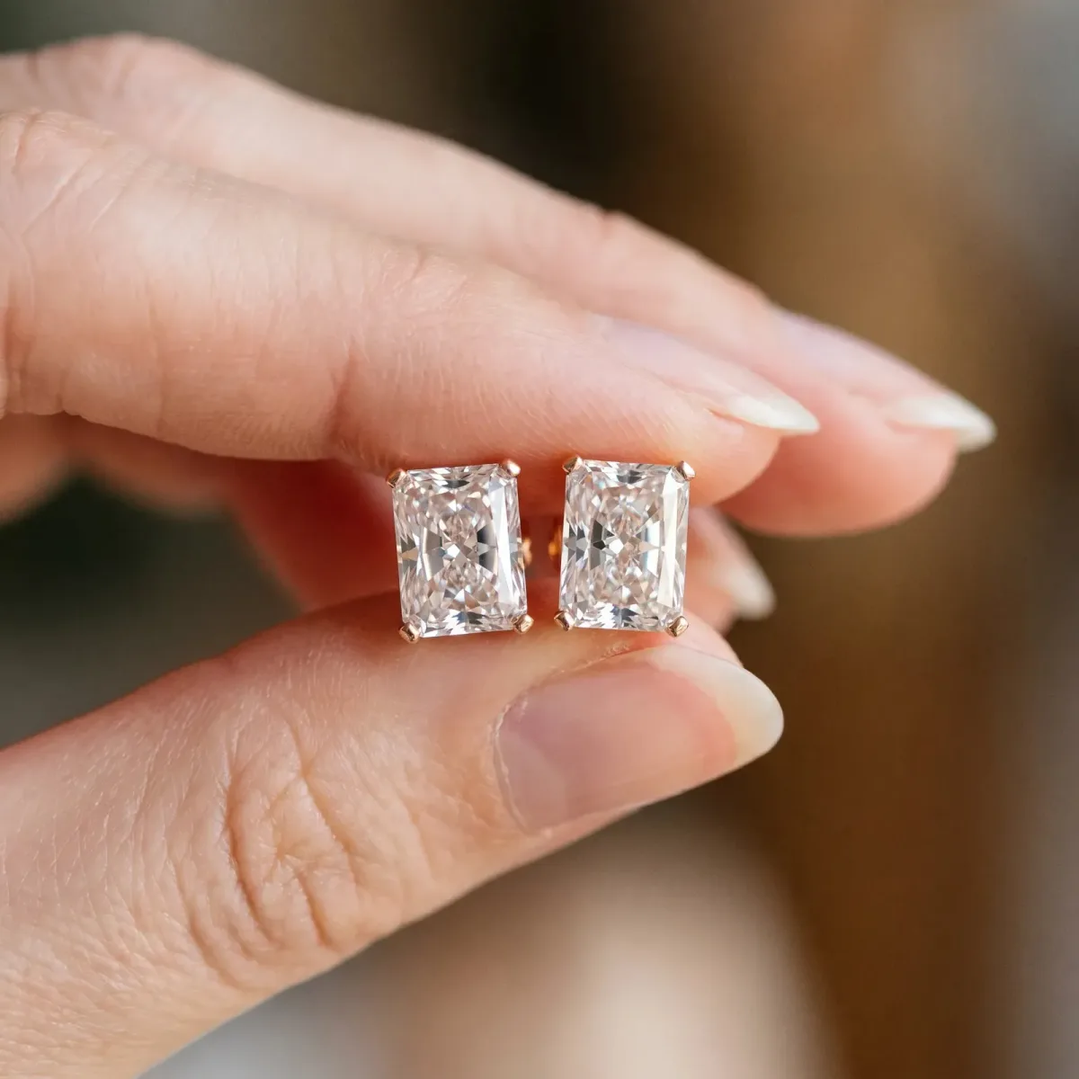 Radiant Cut Diamond Stud Earrings Rose gold