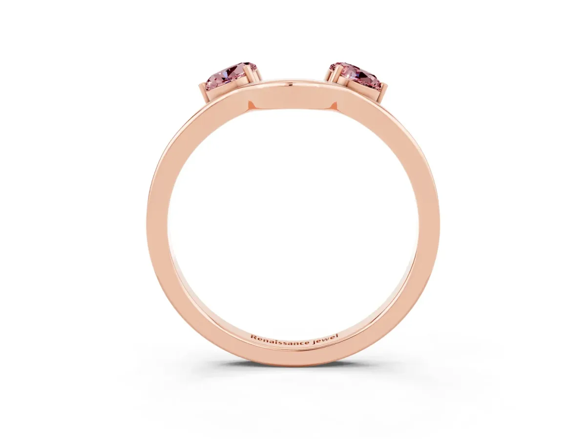 Dual Round Morganite Open Band Ring with Prong Setting Rose gold