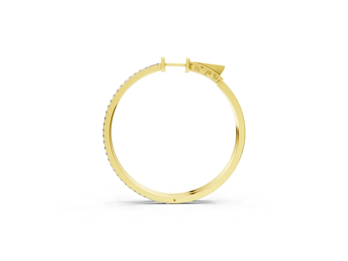 Pavé Round Diamond Hoop Earrings with Hinged Snap Closure Yellow gold
