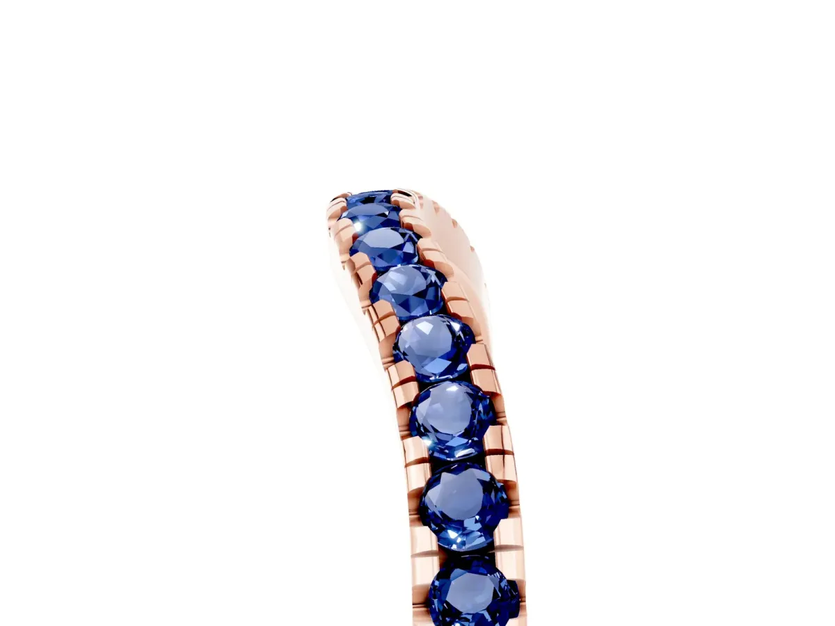 Blue Sapphire Pavé Curved Wedding Band Rose gold