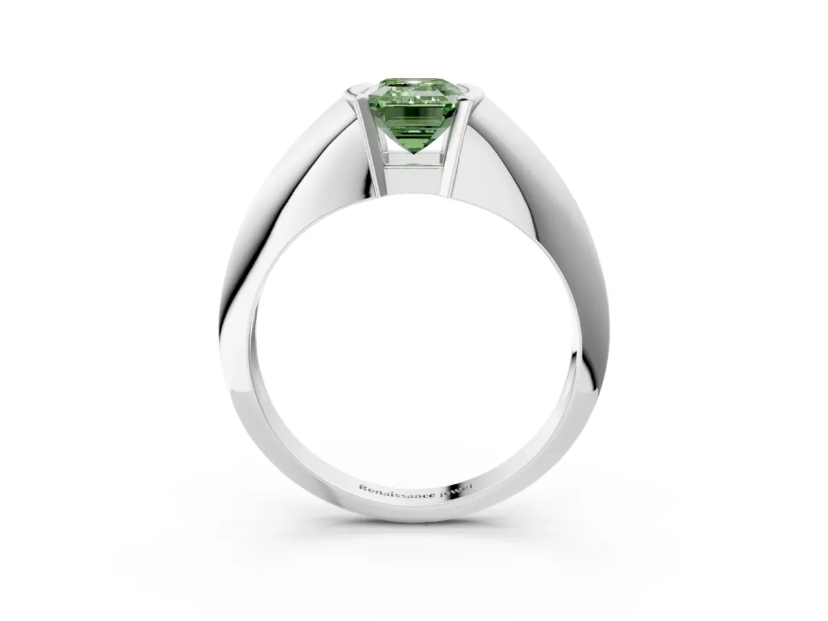Fancy Green Emerald Cut Solitaire Tension Set Diamond Ring Platinum