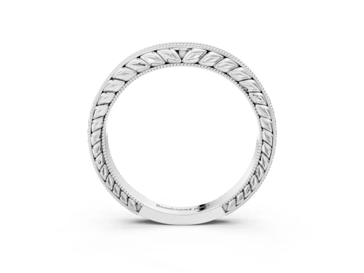 Milgrain Round Diamond Curved Eternity Band with Pavé Setting Silver