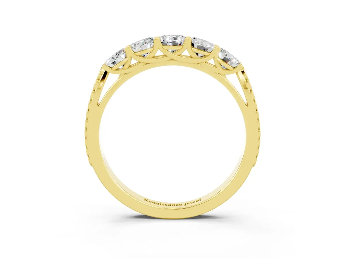 Five-Stone Round Moissanite Prong-Set Band Yellow gold