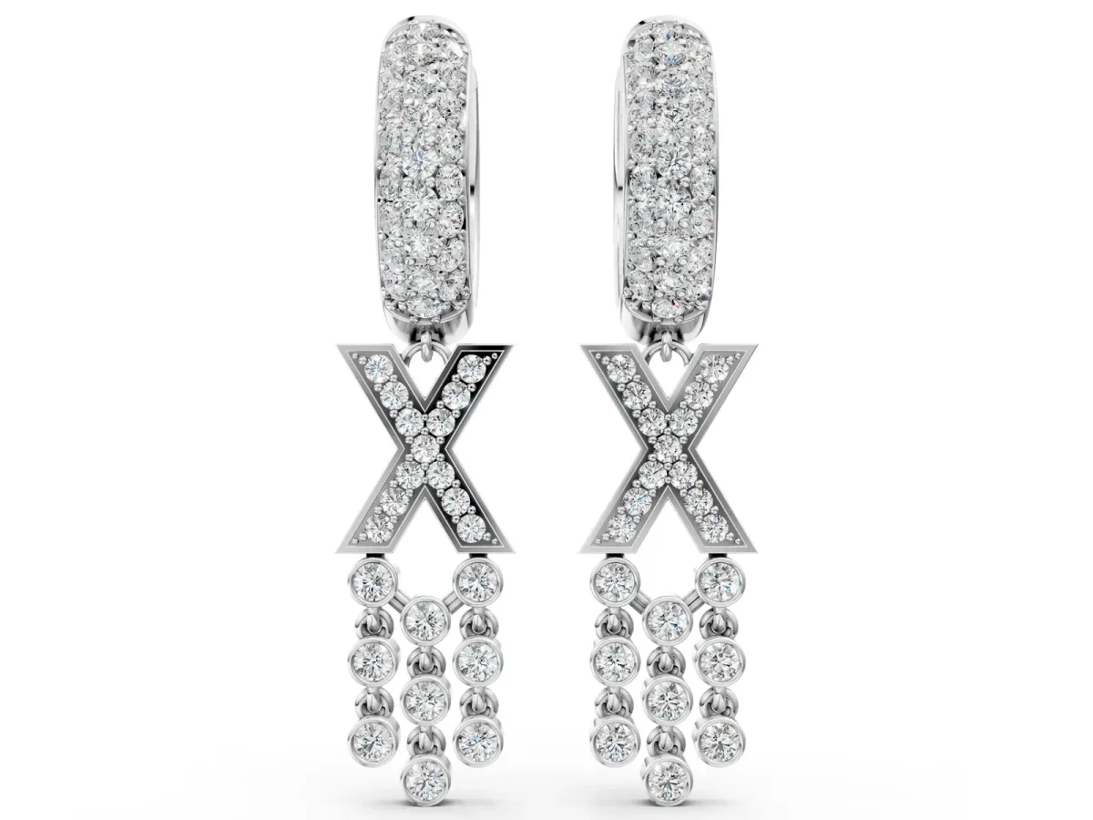 Round Diamond Initial X Huggie Hoop Earrings Platinum