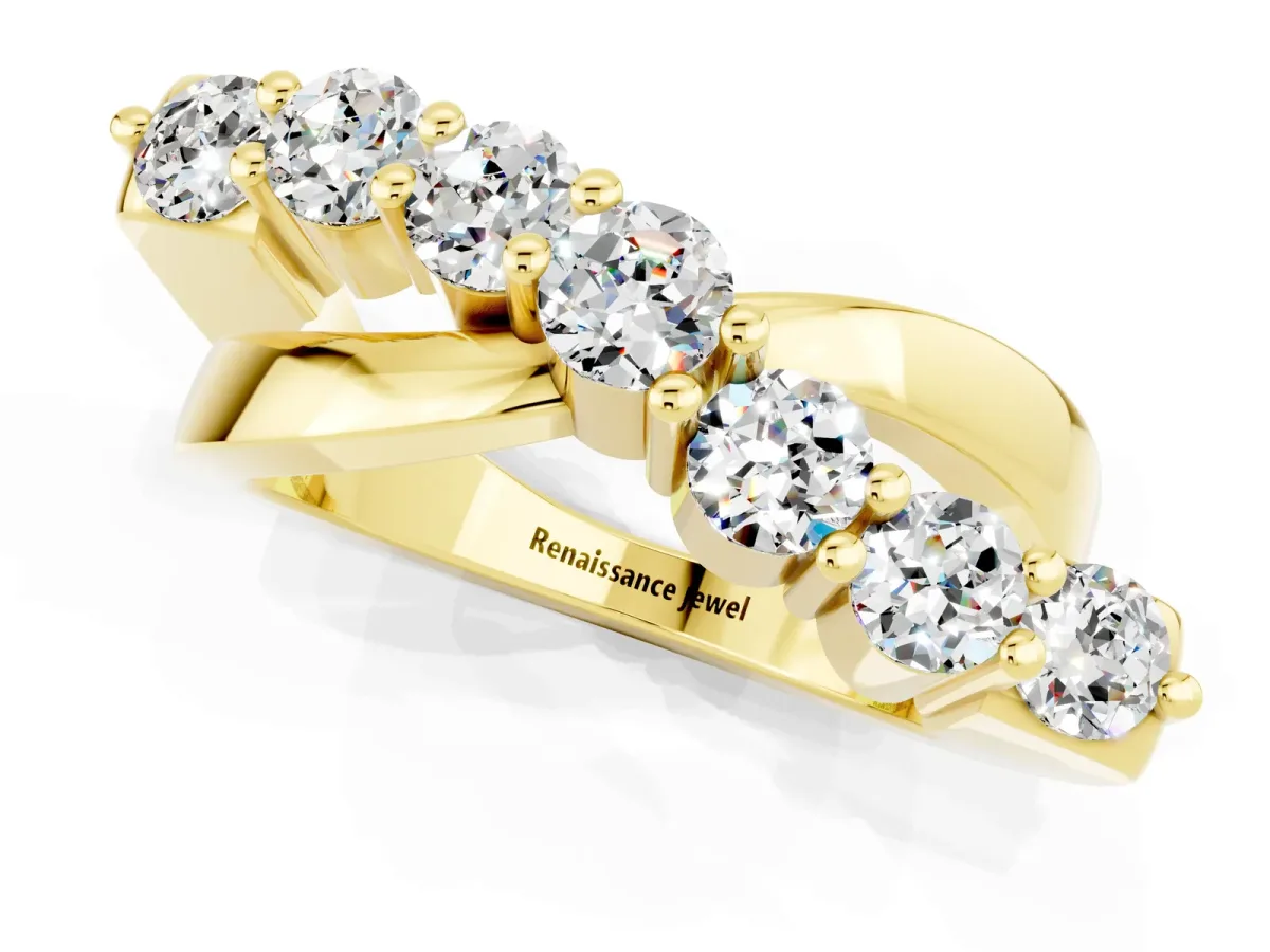 Round Moissanite Prong-Set Crossover Band Yellow gold