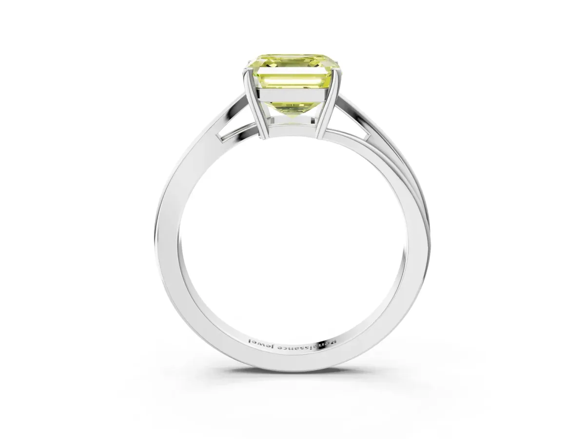 Fancy Yellow Asscher Cut Cut Solitaire Twist Band Ring with Four-Prong Setting Platinum