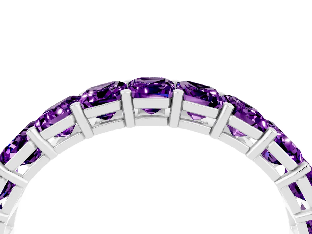 Emerald Cut Amethyst Eternity Band with Shared Prong Setting Platinum