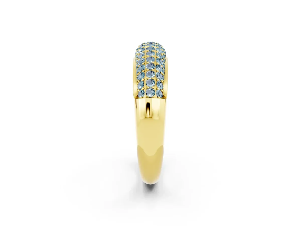 Three-Row Pavé Round Aquamarine Dome Band Yellow gold