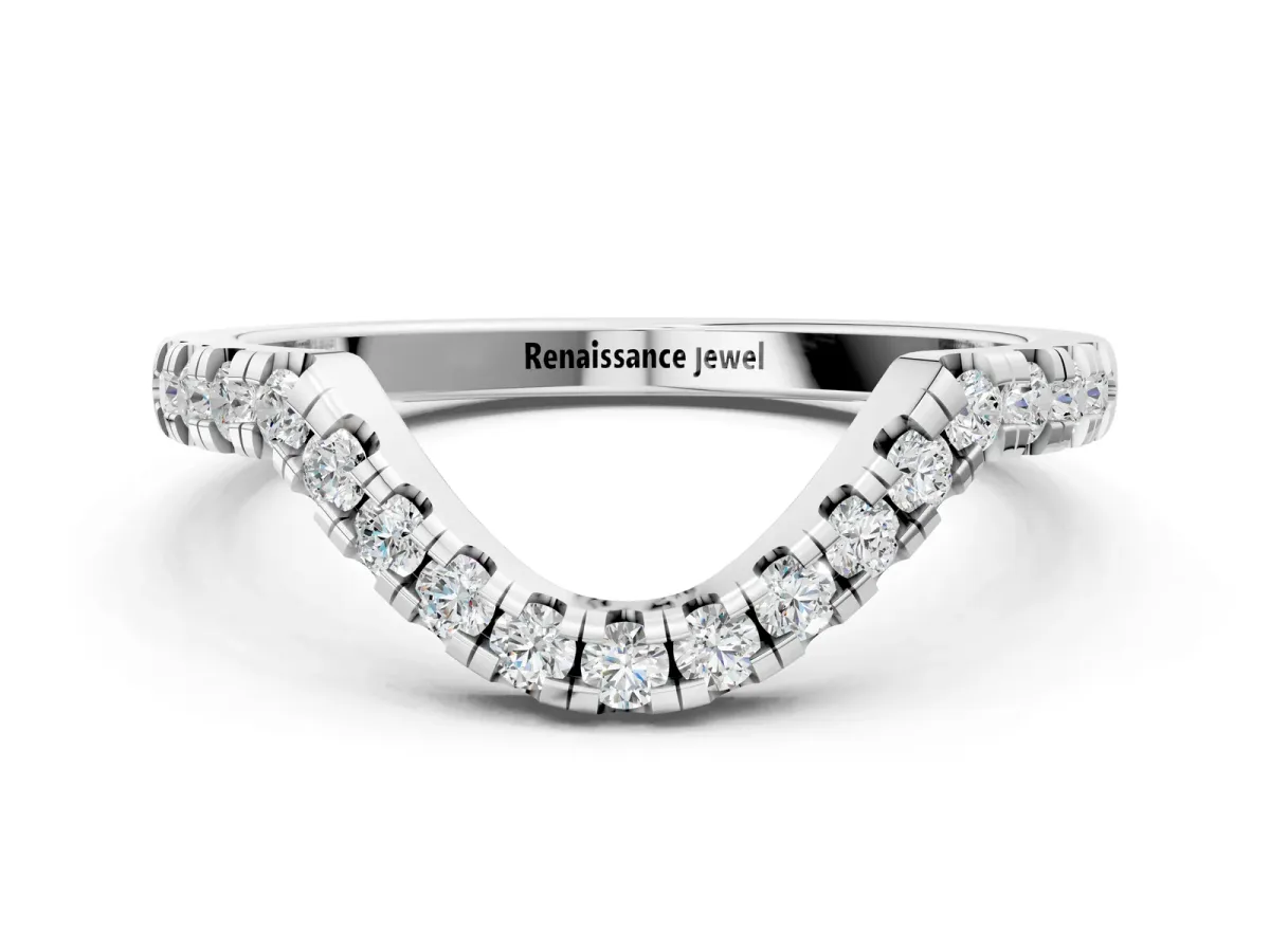 Diamond Curved Pavé Round Stone Contour Band Silver
