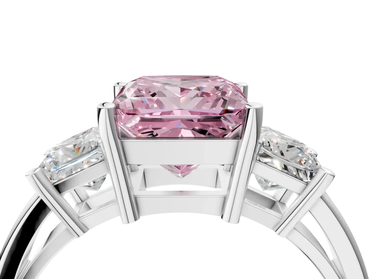 Fancy Pink Three-Stone Princess Cut Cut Solitaire Ring with Prong Setting Platinum